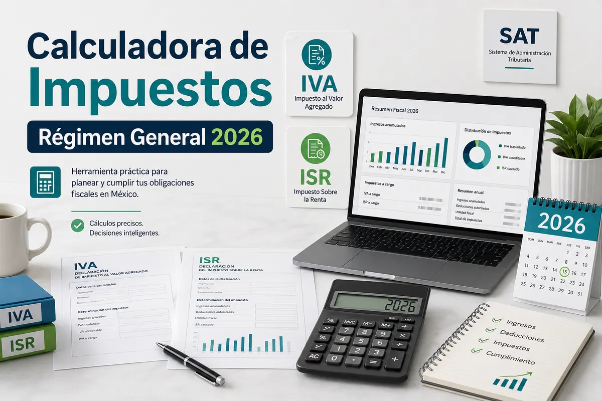 Calculadora de impuestos régimen general 2026 con ISR e IVA