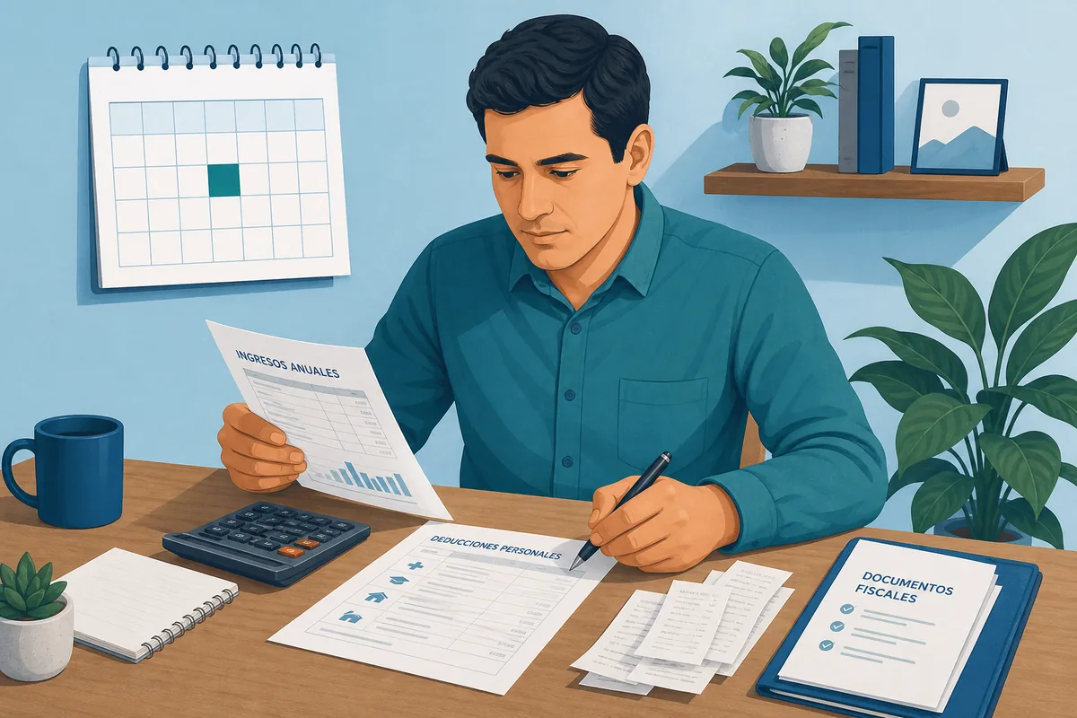 Documentos, calculadora y calendario para preparar una declaración anual en México